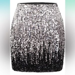 Sequin Skirt Sparkle Stretchy Bodycon - medium black and silver